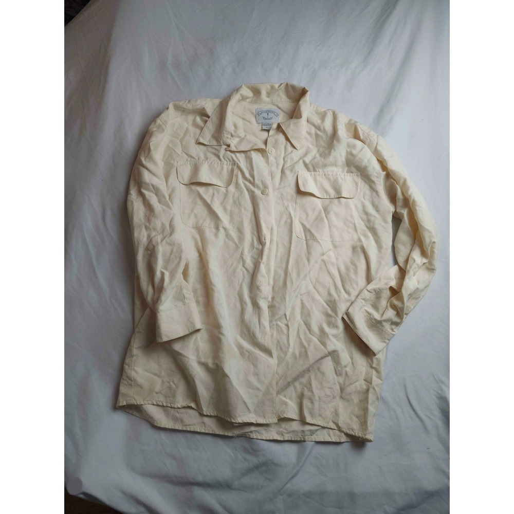 Solutions! Shirt Womens Small Ivory Silk Button Up Long Sleeve Office Career